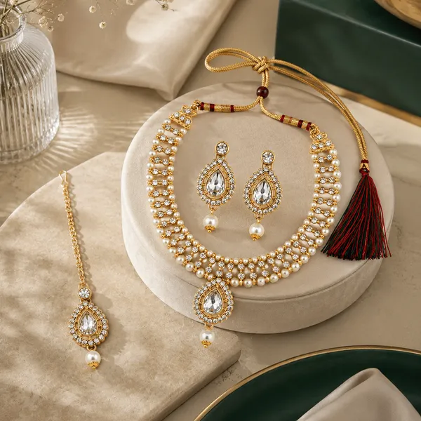 The99jewel_Graceful_Gold_Plated_Crystal_Pearl_Necklace_With_Mangtikka_For_Women_Girls_White