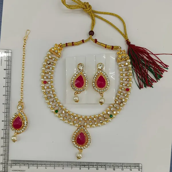 The99jewel_Graceful_Gold_Plated_Crystal_Pearl_Necklace_With_Mangtikka_For_Women_Girls_Green_Pink