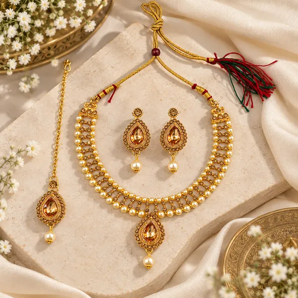 The99jewel_Graceful_Gold_Plated_Crystal_Pearl_Necklace_With_Mangtikka_For_Women_Girls_Lct