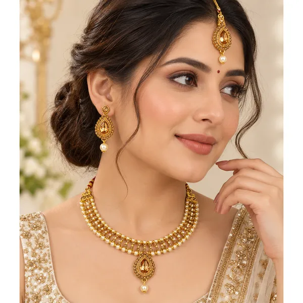 The99jewel_Graceful_Gold_Plated_Crystal_Pearl_Necklace_With_Mangtikka_For_Women_Girls_Lct