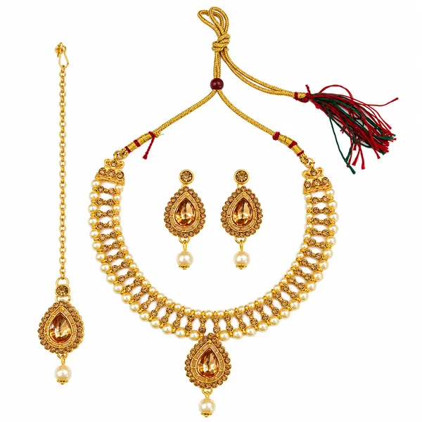 The99jewel_Graceful_Gold_Plated_Crystal_Pearl_Necklace_With_Mangtikka_For_Women_Girls_Lct