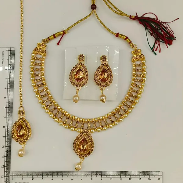 The99jewel_Graceful_Gold_Plated_Crystal_Pearl_Necklace_With_Mangtikka_For_Women_Girls_Lct