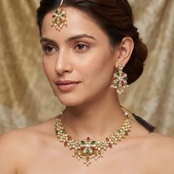 The99jewel_Graceful_Gold_Plated_Crystal_Pearl_Necklace_With_Mangtikka_For_Women_Girls_Green_Pink