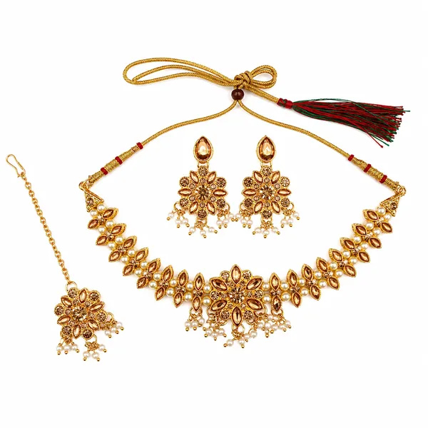 The99jewel_Graceful_Gold_Plated_Crystal_Pearl_Necklace_With_Mangtikka_For_Women_Girls_Lct