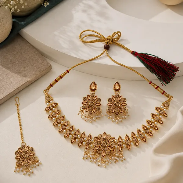 The99jewel_Graceful_Gold_Plated_Crystal_Pearl_Necklace_With_Mangtikka_For_Women_Girls_Lct