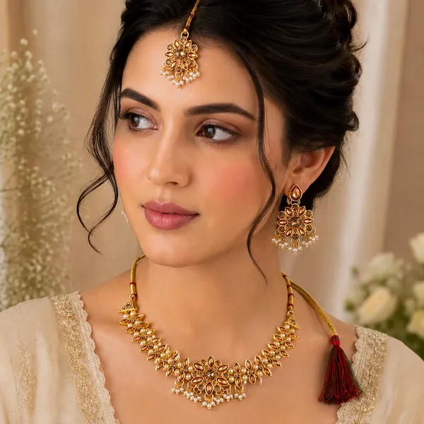The99jewel_Graceful_Gold_Plated_Crystal_Pearl_Necklace_With_Mangtikka_For_Women_Girls_Lct
