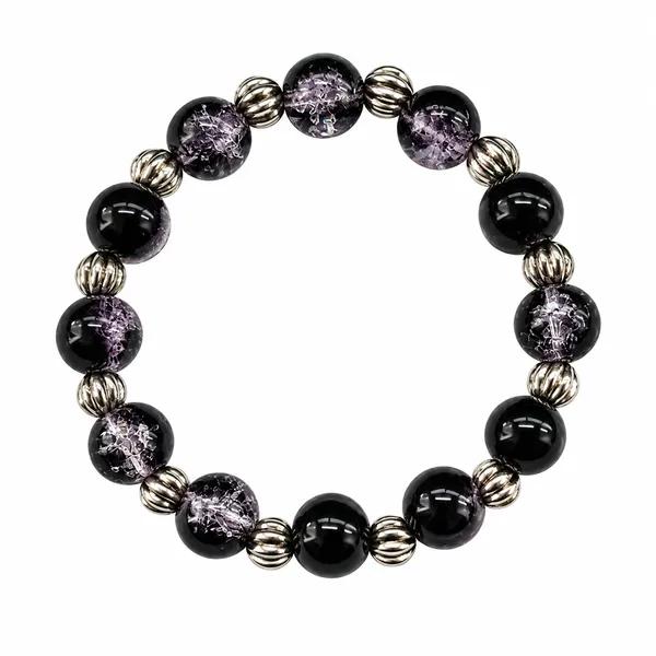 The99jewel_Glimmer_Crackle_Glass_Beads_Bracelet_With_Silver_Spacer_Beads_For_Women_Black