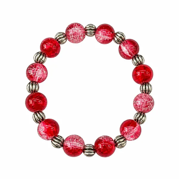 The99jewel_Glimmer_Crackle_Glass_Beads_Bracelet_With_Silver_Spacer_Beads_For_Women_Dark_Pink