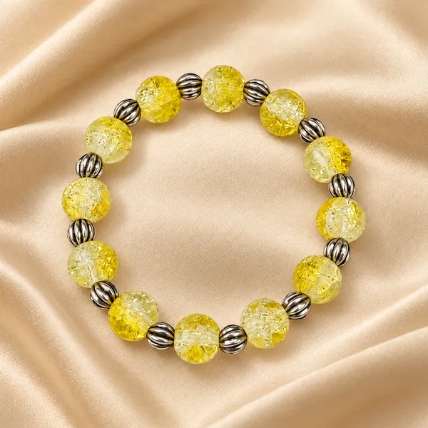 The99jewel_Glimmer_Crackle_Glass_Beads_Bracelet_With_Silver_Spacer_Beads_For_Women_Yellow