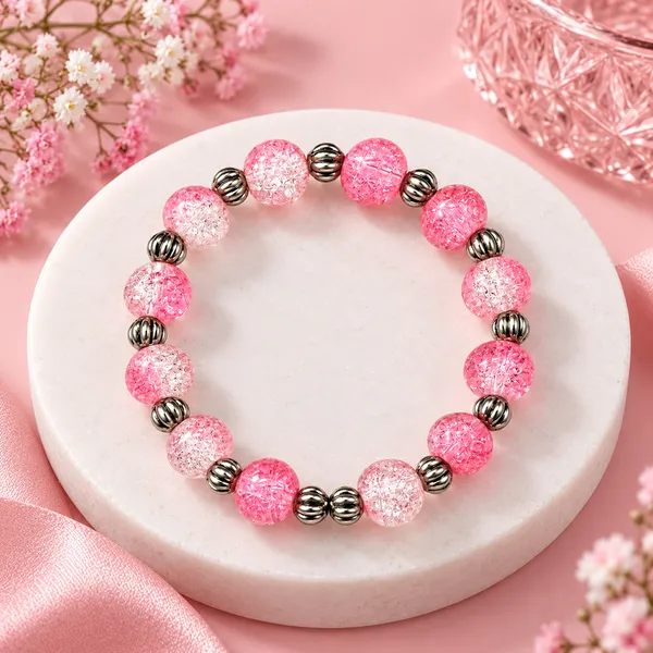 The99jewel_Glimmer_Crackle_Glass_Beads_Bracelet_With_Silver_Spacer_Beads_For_Women_Peach