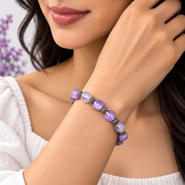 The99jewel_Glimmer_Crackle_Glass_Beads_Bracelet_With_Silver_Spacer_Beads_For_Women_Light_Purple