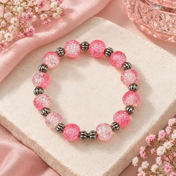 The99jewel_Glimmer_Crackle_Glass_Beads_Bracelet_With_Silver_Spacer_Beads_For_Women_Light_Pink