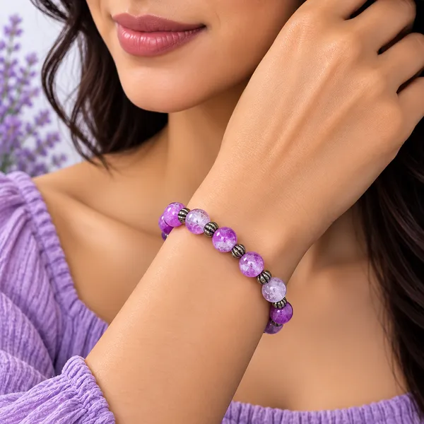 The99jewel_Glimmer_Crackle_Glass_Beads_Bracelet_With_Silver_Spacer_Beads_For_Women_Purple