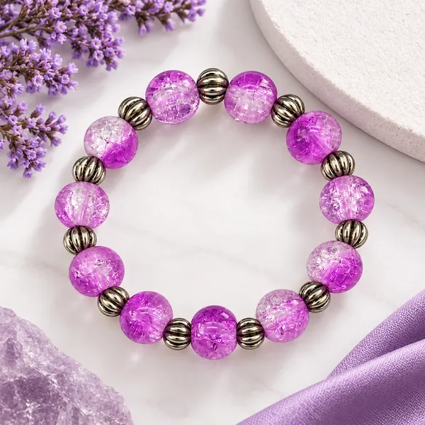 The99jewel_Glimmer_Crackle_Glass_Beads_Bracelet_With_Silver_Spacer_Beads_For_Women_Purple