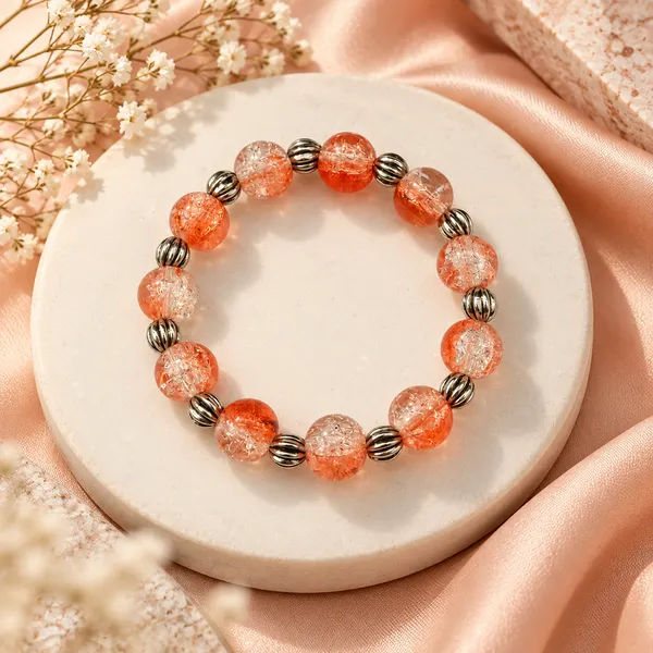 The99jewel_Glimmer_Crackle_Glass_Beads_Bracelet_With_Silver_Spacer_Beads_For_Women_Orange