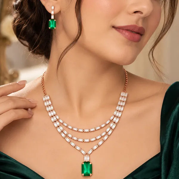 The99jewel_Gold_Plated_Crystal_Stone_Multi_Layer_Necklace_Set_For_Women_Elegant_Fashion_Jewellery_Green