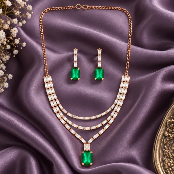 The99jewel_Gold_Plated_Crystal_Stone_Multi_Layer_Necklace_Set_For_Women_Elegant_Fashion_Jewellery_Green