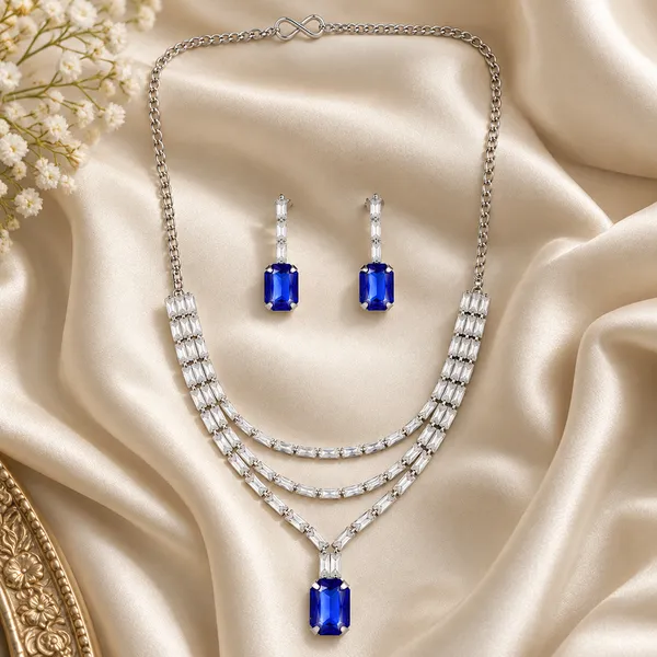The99jewel_Silver_Plated_Crystal_Stone_Multi_Layer_Necklace_Set_For_Women_Elegant_Fashion_Jewellery_Dark_Blue