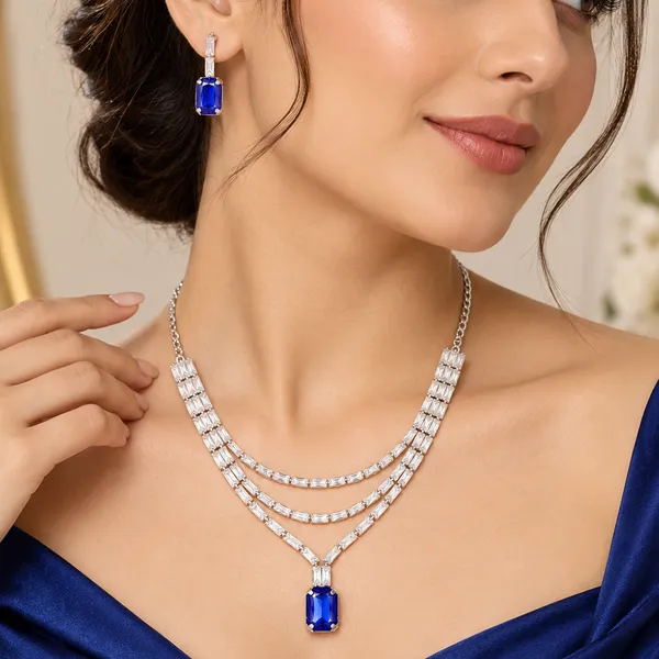 The99jewel_Silver_Plated_Crystal_Stone_Multi_Layer_Necklace_Set_For_Women_Elegant_Fashion_Jewellery_Dark_Blue