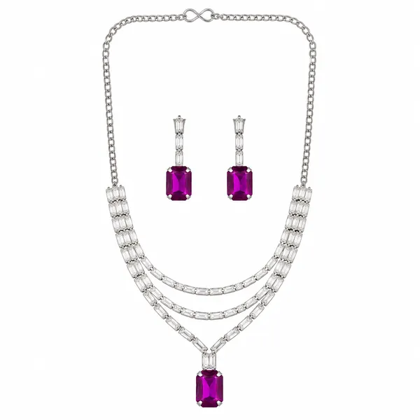 The99jewel_Silver_Plated_Crystal_Stone_Multi_Layer_Necklace_Set_For_Women_Elegant_Fashion_Jewellery_Dark_Purple