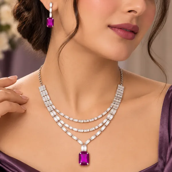 The99jewel_Silver_Plated_Crystal_Stone_Multi_Layer_Necklace_Set_For_Women_Elegant_Fashion_Jewellery_Dark_Purple