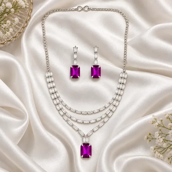 The99jewel_Silver_Plated_Crystal_Stone_Multi_Layer_Necklace_Set_For_Women_Elegant_Fashion_Jewellery_Dark_Purple