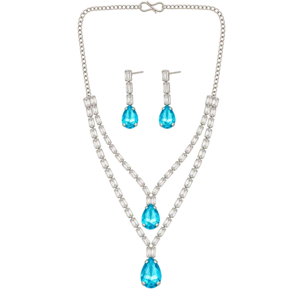 The99jewel_Silver_Plated_Crystal_Stone_Multi_Layer_Necklace_Set_For_Women_Elegant_Fashion_Jewellery_Light_Blue