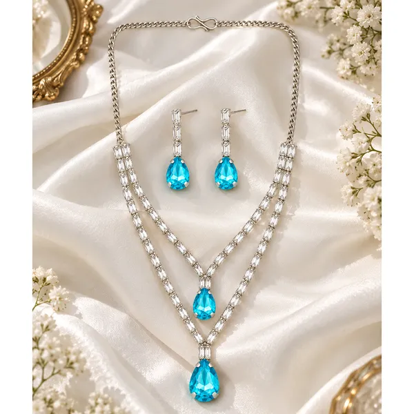 The99jewel_Silver_Plated_Crystal_Stone_Multi_Layer_Necklace_Set_For_Women_Elegant_Fashion_Jewellery_Light_Blue