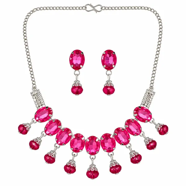 The99jewel_Silver_Plated_Crystal_Stone_Necklace_Set_For_Women_Elegant_Fashion_Jewellery_Pink