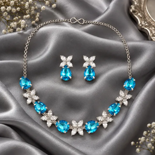 The99jewel_Silver_Plated_Crystal_Stone_Necklace_Set_For_Women_Elegant_Fashion_Jewellery_Light_Blue