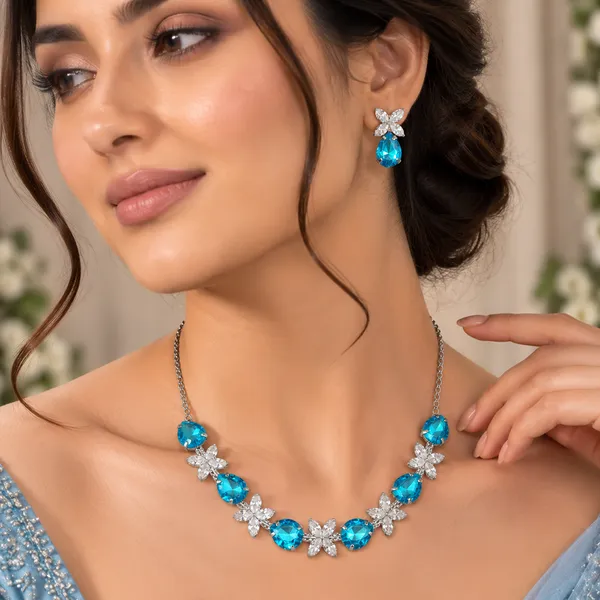 The99jewel_Silver_Plated_Crystal_Stone_Necklace_Set_For_Women_Elegant_Fashion_Jewellery_Light_Blue