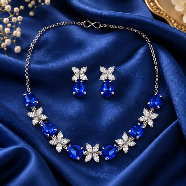 The99jewel_Silver_Plated_Crystal_Stone_Necklace_Set_For_Women_Elegant_Fashion_Jewellery_Dark_Blue