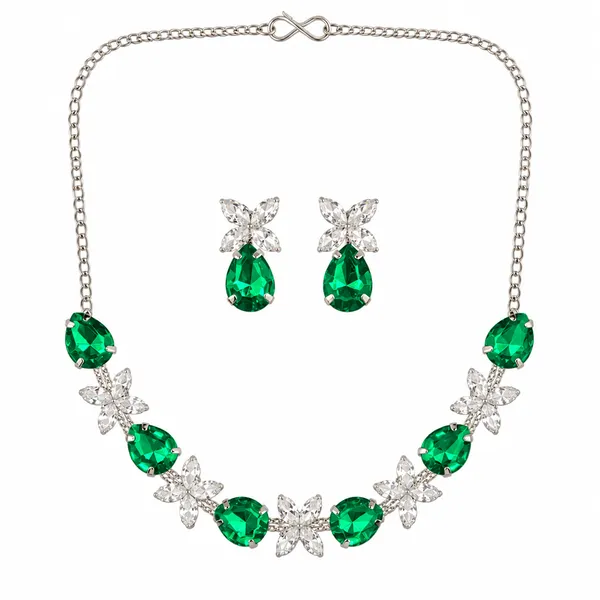 The99jewel_Silver_Plated_Crystal_Stone_Necklace_Set_For_Women_Elegant_Fashion_Jewellery_Dark_Green
