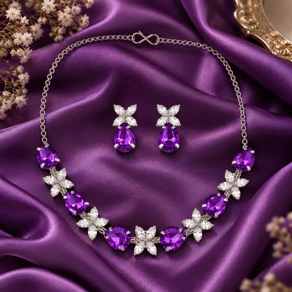 The99jewel_Silver_Plated_Crystal_Stone_Necklace_Set_For_Women_Elegant_Fashion_Jewellery_Dark_Purple