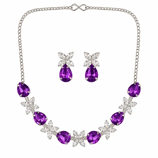 The99jewel_Silver_Plated_Crystal_Stone_Necklace_Set_For_Women_Elegant_Fashion_Jewellery_Dark_Purple