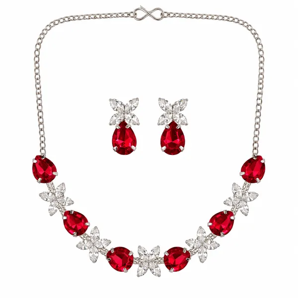 The99jewel_Silver_Plated_Crystal_Stone_Necklace_Set_For_Women_Elegant_Fashion_Jewellery_Red