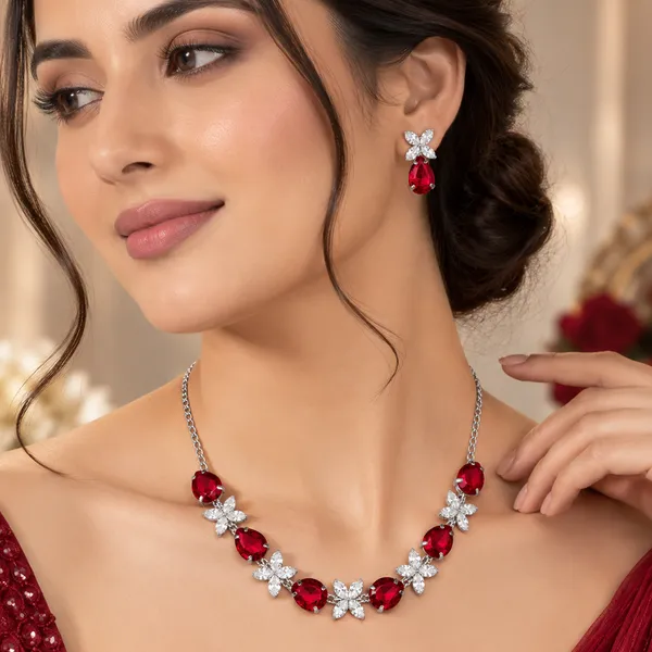 The99jewel_Silver_Plated_Crystal_Stone_Necklace_Set_For_Women_Elegant_Fashion_Jewellery_Red