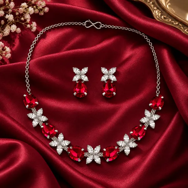 The99jewel_Silver_Plated_Crystal_Stone_Necklace_Set_For_Women_Elegant_Fashion_Jewellery_Red