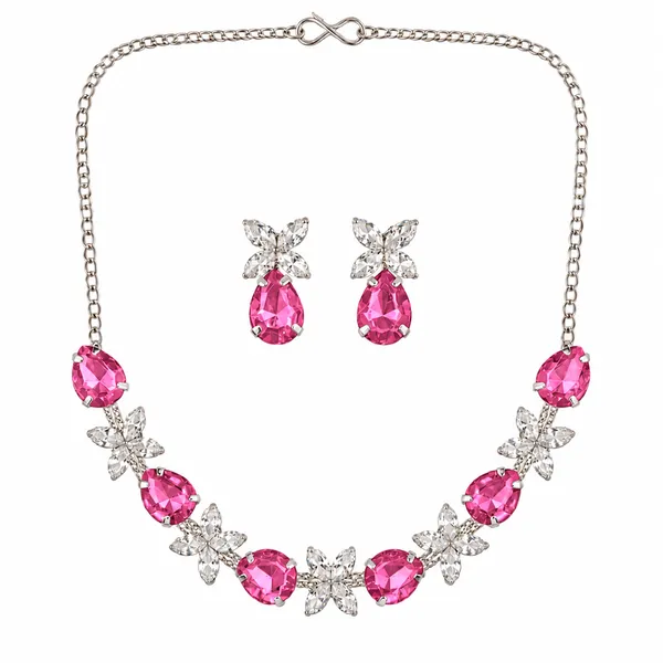 The99jewel_Silver_Plated_Crystal_Stone_Necklace_Set_For_Women_Elegant_Fashion_Jewellery_Pink