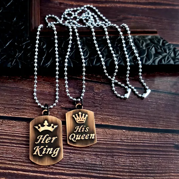 The99jewel_Wooden_Style_Her_King_And_His_Queen_Pendant_Couple_Jewellery_Combo_Brwon
