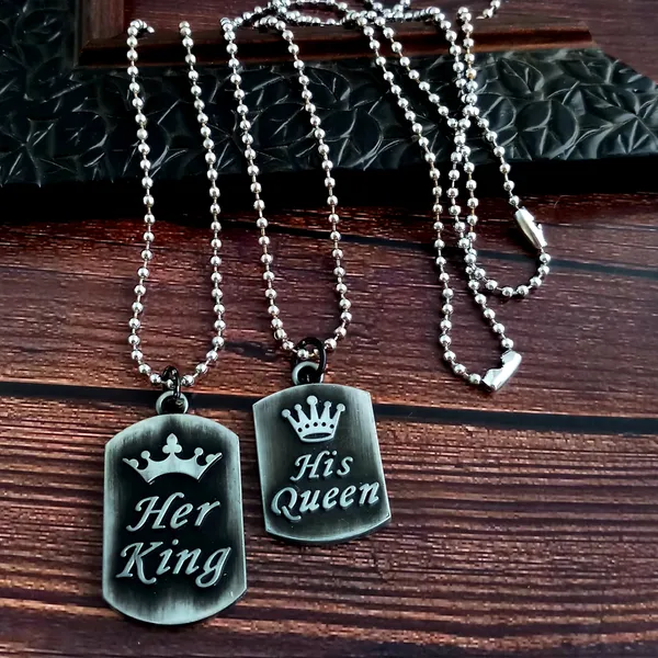 The99jewel_Wooden_Style_Her_King_And_His_Queen_Pendant_Couple_Jewellery_Combo_Black