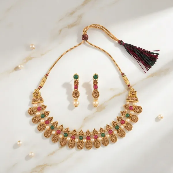 The99jewel_Gold_Plated_Pearl_Crystal_Necklace_Set_For_Women_Traditional_Jewellery_Green_Pink