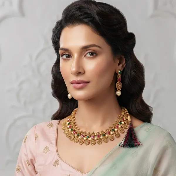 The99jewel_Gold_Plated_Pearl_Crystal_Necklace_Set_For_Women_Traditional_Jewellery_Green_Pink