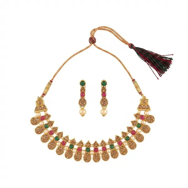 The99jewel_Gold_Plated_Pearl_Crystal_Necklace_Set_For_Women_Traditional_Jewellery_Green_Pink