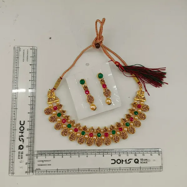 The99jewel_Gold_Plated_Pearl_Crystal_Necklace_Set_For_Women_Traditional_Jewellery_Green_Pink