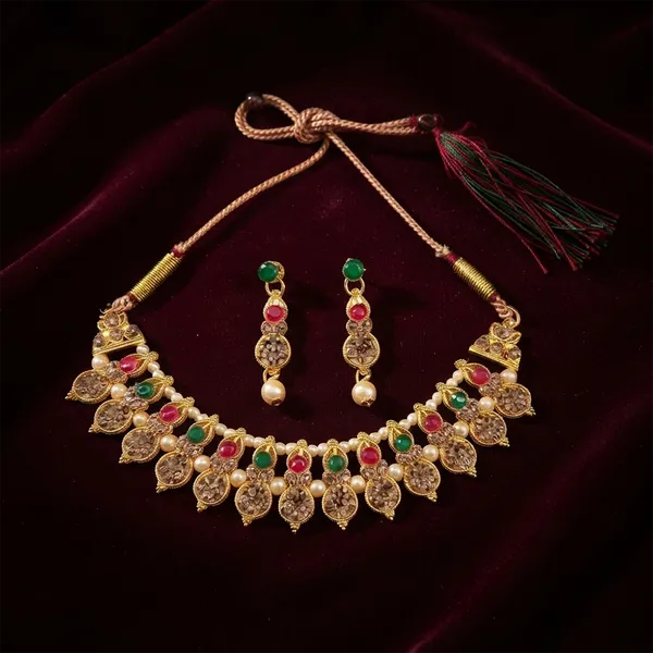 The99jewel_Gold_Plated_Pearl_Crystal_Necklace_Set_For_Women_Traditional_Jewellery_Multi
