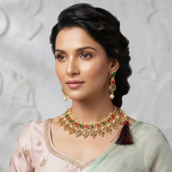 The99jewel_Gold_Plated_Pearl_Crystal_Necklace_Set_For_Women_Traditional_Jewellery_Multi
