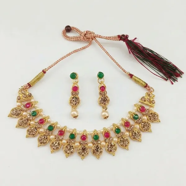 The99jewel_Gold_Plated_Pearl_Crystal_Necklace_Set_For_Women_Traditional_Jewellery_Green_Pink