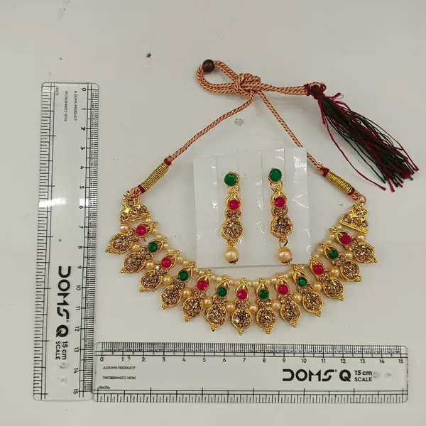 The99jewel_Gold_Plated_Pearl_Crystal_Necklace_Set_For_Women_Traditional_Jewellery_Green_Pink