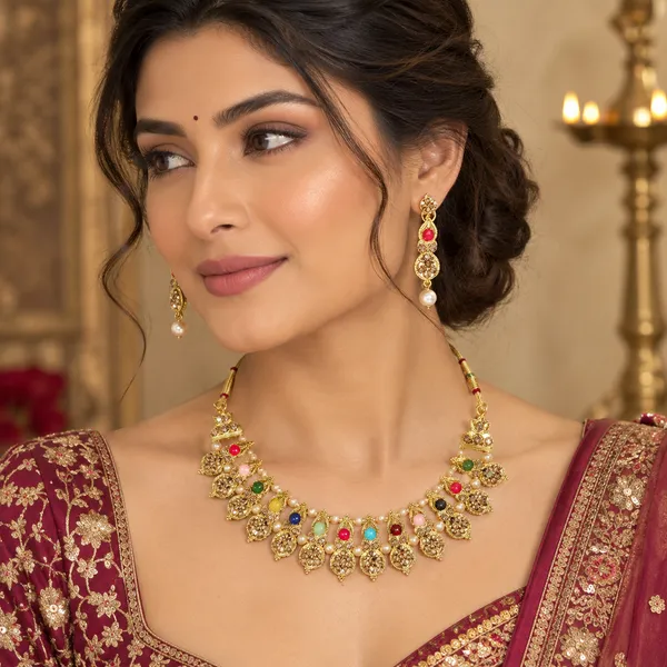The99jewel_Gold_Plated_Pearl_Crystal_Necklace_Set_For_Women_Traditional_Jewellery_Multi